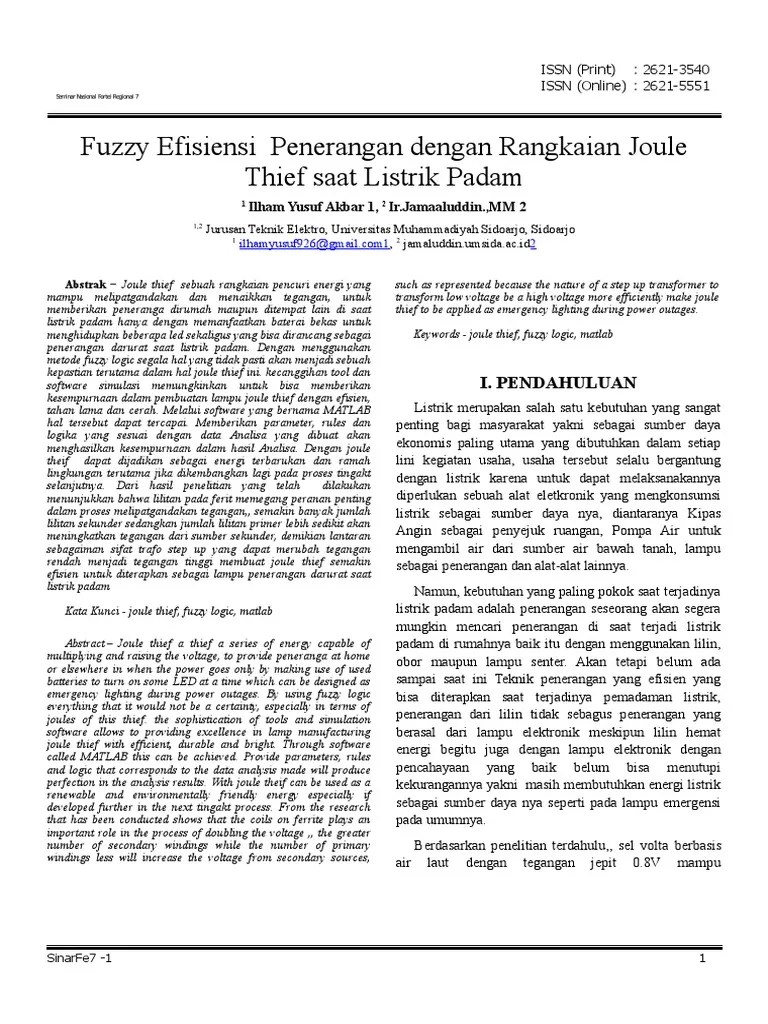 Fuzzy Efisiensi Penerangan Dengan Rangkaian Joule Thief Saat