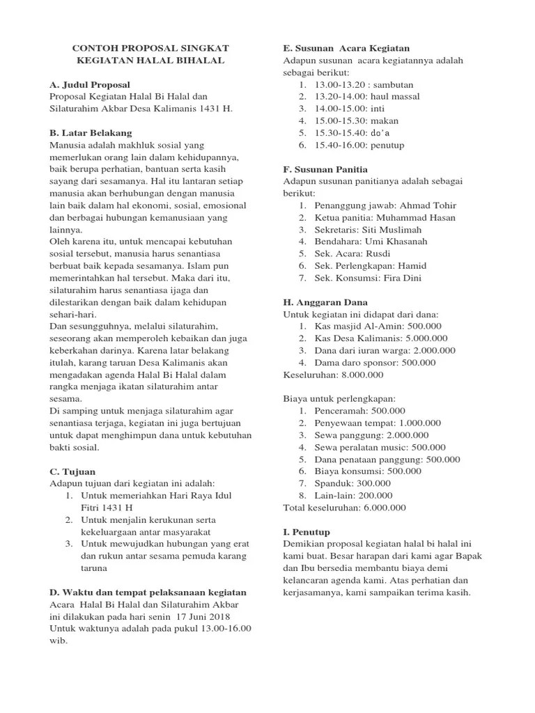 Contoh Proposal Kegiatan Halal Bihalal – Dengan