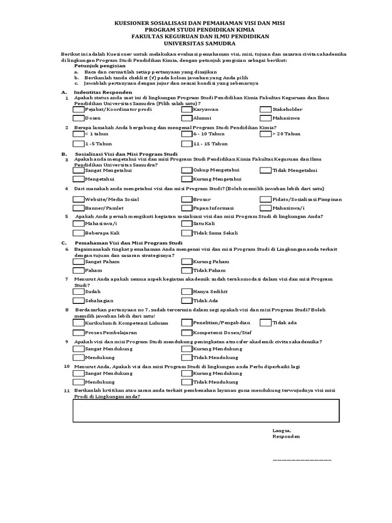 Angket Pemahaman Visi-Misi | PDF