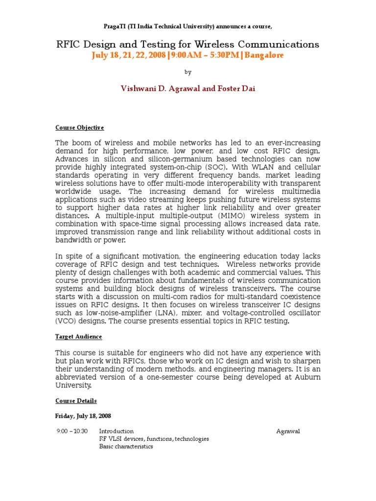 Course On RF | PDF | Wireless | Integrated Circuit