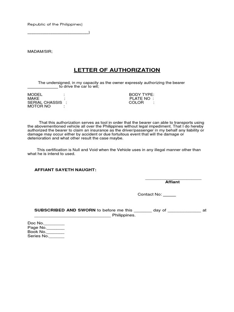 Letter of authorization: