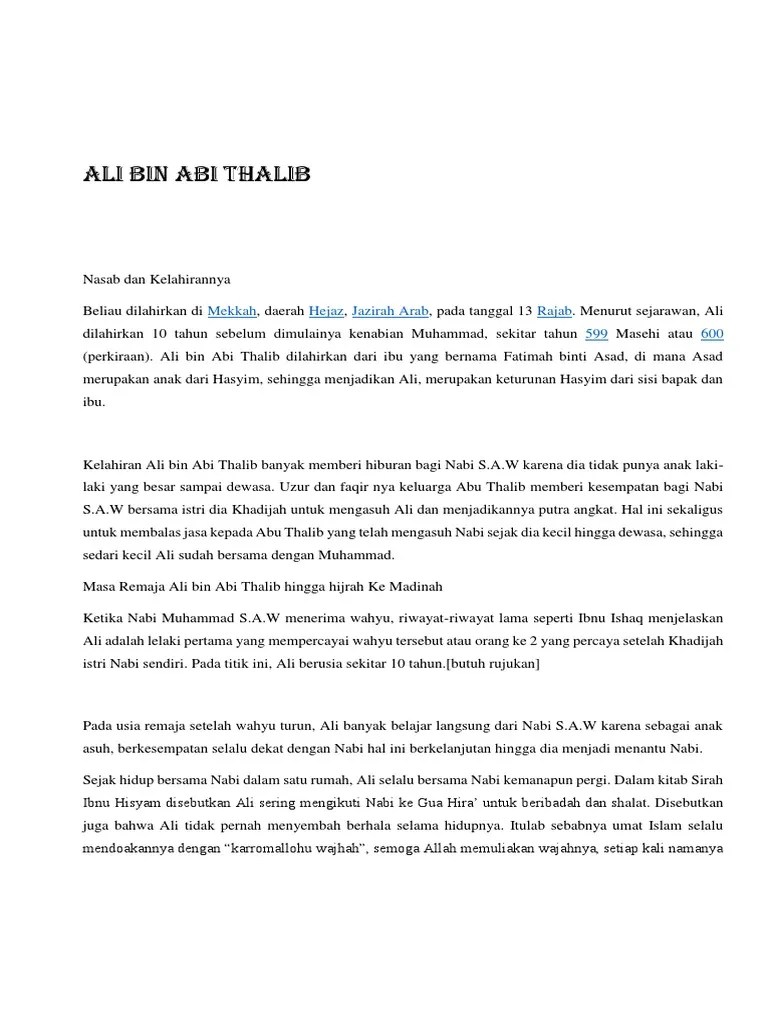 Ali Bin Bin Thalib | PDF