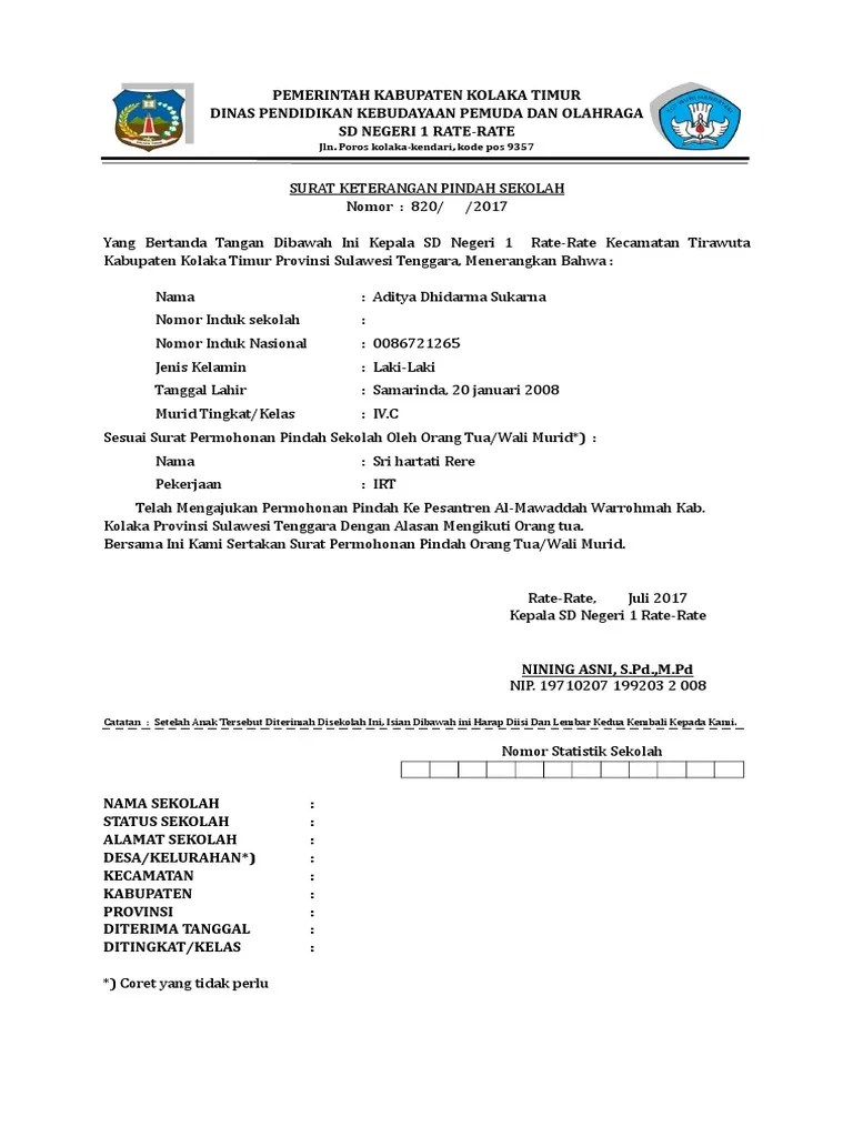 Sesuai surat permohonan pindah sekolah oleh orang tua/wali siswa *) nama : Surat Pindah Pemerintah Kabupaten Kolaka Timur Pdf