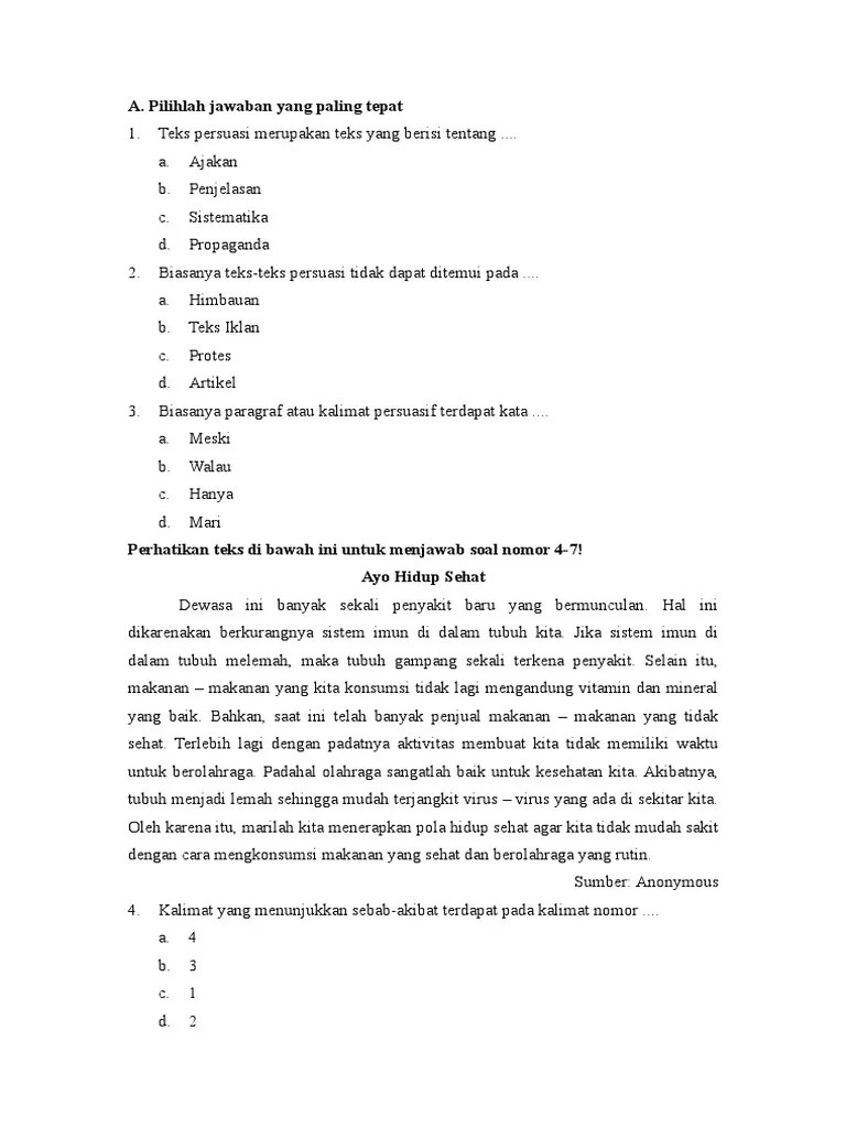 Teks persuasi, soal pilihan ganda. Fix Soal Dan Jawaban Kelas 8 Persuasi Pdf