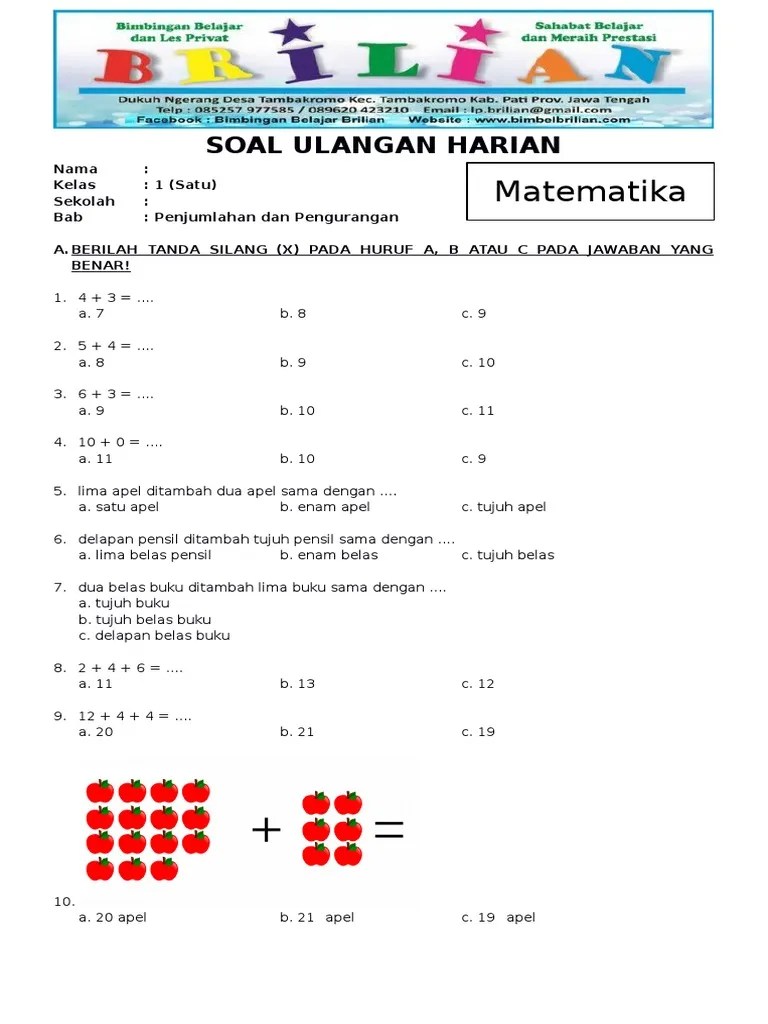 Cara mudah menyelesaikan perkalian matriks dengan skalar · volume balok beserta contoh soal dan . Contoh Latihan Soal Soal Matematika Sd Kelas 1 Penjumlahan