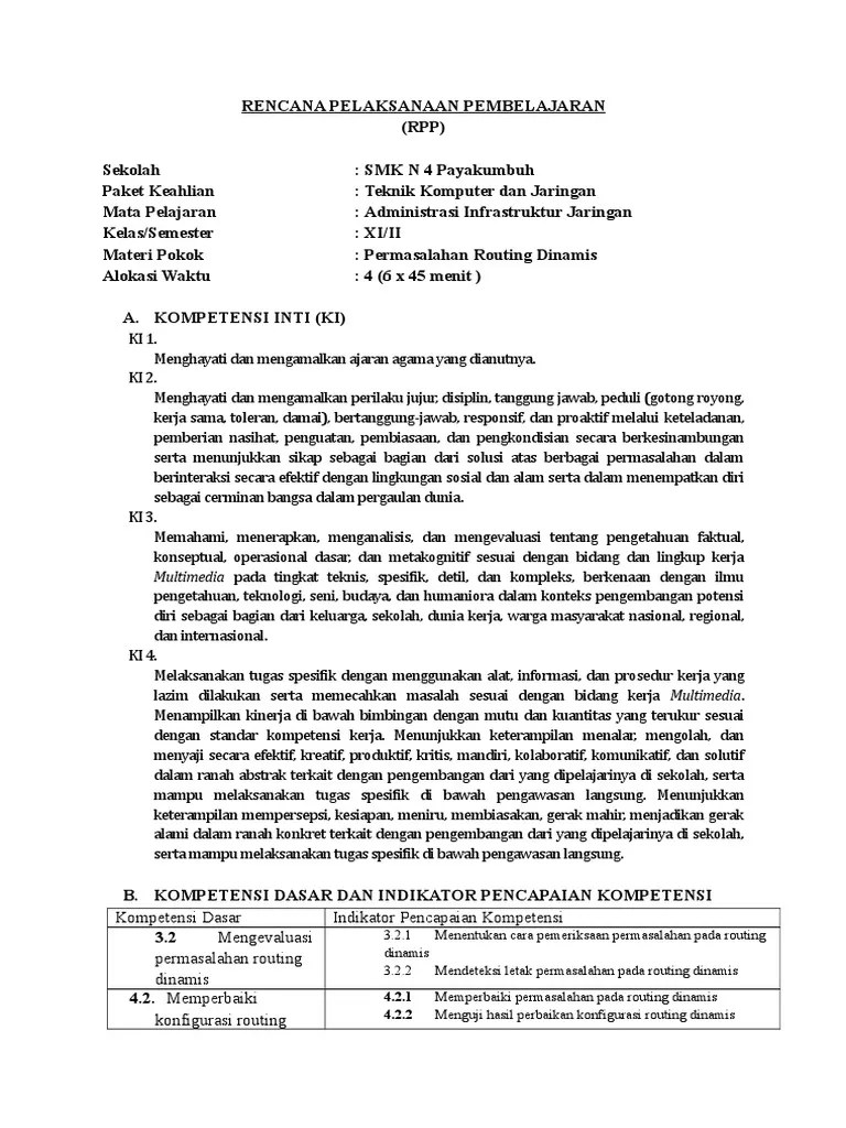 RPP Administrasi Infrastruktur Jaringan KD 2 Genap K13 TKJ | PDF