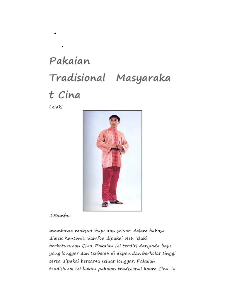 •sesuai dipakai oleh lelaki dan. Pakaian Cina