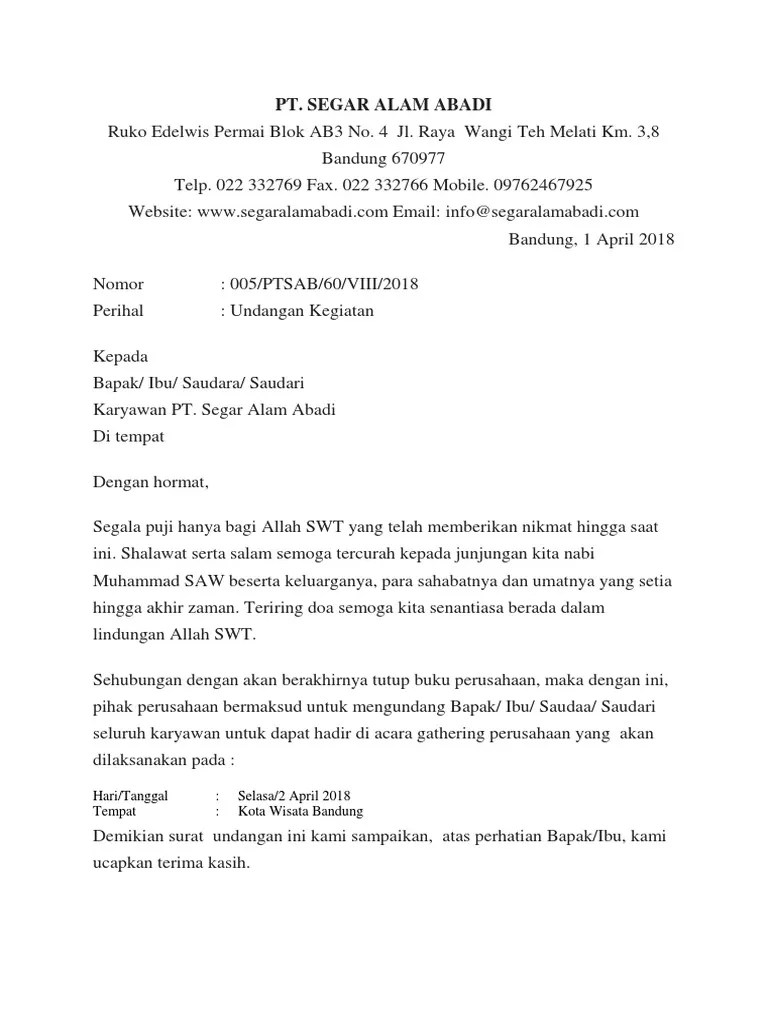 Surat gathering kantor contoh undangan gathering karyawan contoh . Surat Keluar Pdf