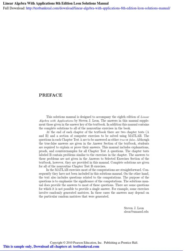 Linear Algebra With Applications 8th Edition Leon Solutions Manual | PDF | System Of Linear ...