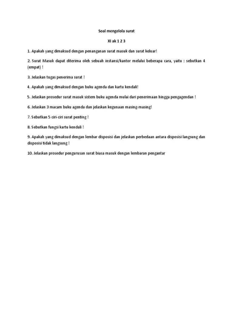 penanganan surat sistem buku agenda adalah. Soal Mengelola Surat Pdf