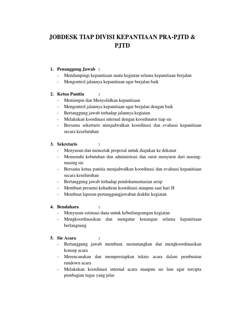 Jobdesk Tiap Divisi Kepantiaan Pra | PDF
