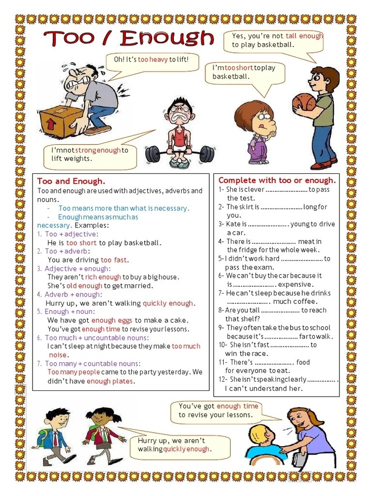 His voice is good (too / . Exercises With Too And Enough Pdf Adjective Adverb