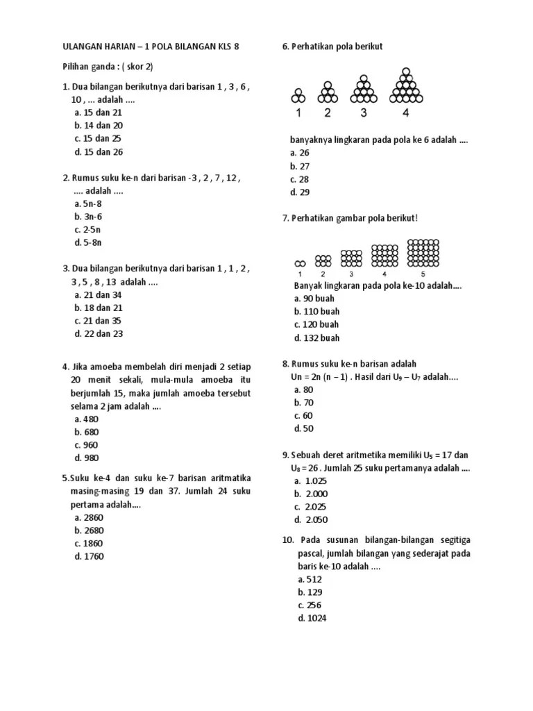 Latihan soal mengurutkan banyak benda untuk kelas 1 ini merupakan kelanjutan dari soal membilang banyak benda hingga bilangan 20. Bank Soal Tentang Pola Bilangan Kelas 8 Doc Masnurul