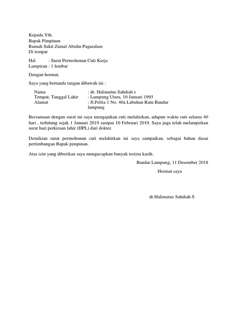 Koleka, 1 mei 2010 perihal : Contoh Surat Cuti Melahirkan Pdf