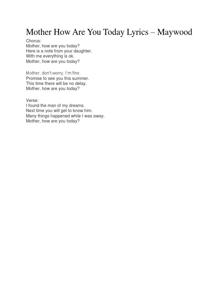 Lagu Mother How Are You Today Lirik – Nasi