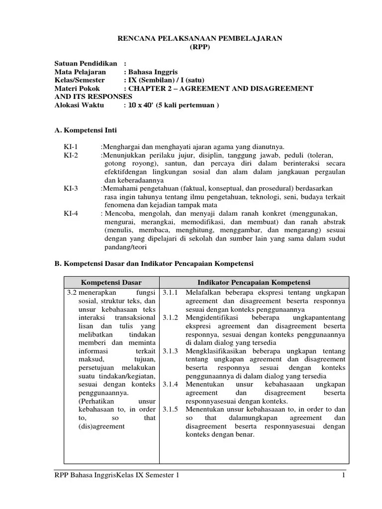 Download silabus pelajaran ips smp/mts kelas 7,8,9 kurikulum k13 sesuai dengan revisi terbaru untuk membantu bapak/ibu guru dalam pembelajaran. Contoh Rpp Daring Bahasa Inggris Kelas 9 Semester 1 - GURU ...