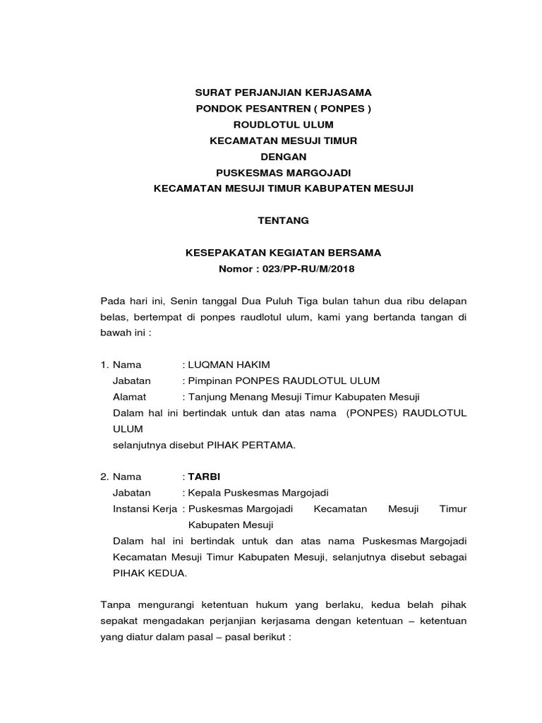 Perjanjian kerjasama antara universitas pgri madiun dengan sekolah. Contoh Surat Mou Sekolah Dengan Puskesmas Nusagates