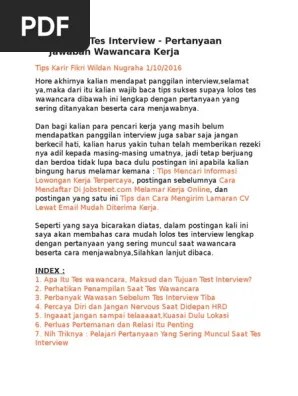 Karena perusahaan lebih mempertimbangkan hasil tes kompetensi dan interview jadi . Cara Lolos Tes Interview Pdf