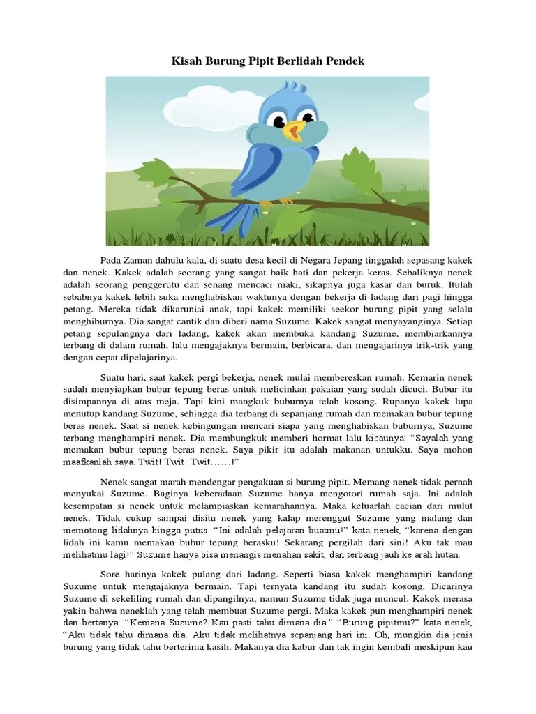 Fabel Kisah Burung Pipit Berlidah Pendek | PDF