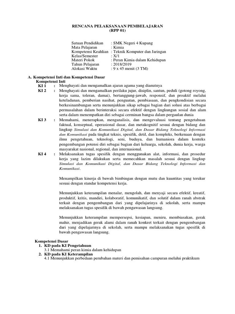 Rpp Kimia Berkarakter Smk Kelas X 
