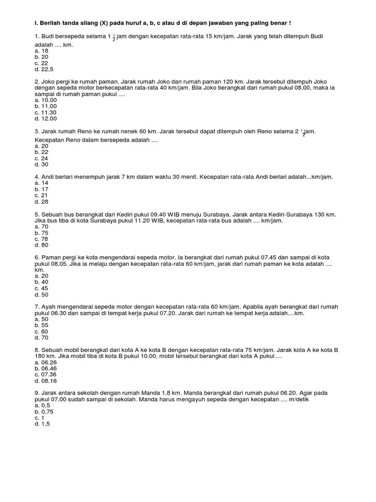 Soal Jarak, Kecepatan, Waktu Tempuh Update | PDF