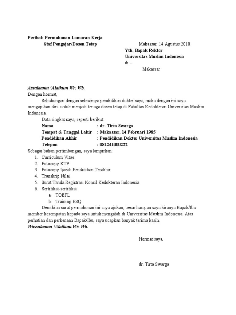 30.03.2021 · contoh surat lamaran kerja fresh graudate. Surat Lamaran Dosen Umi Pdf