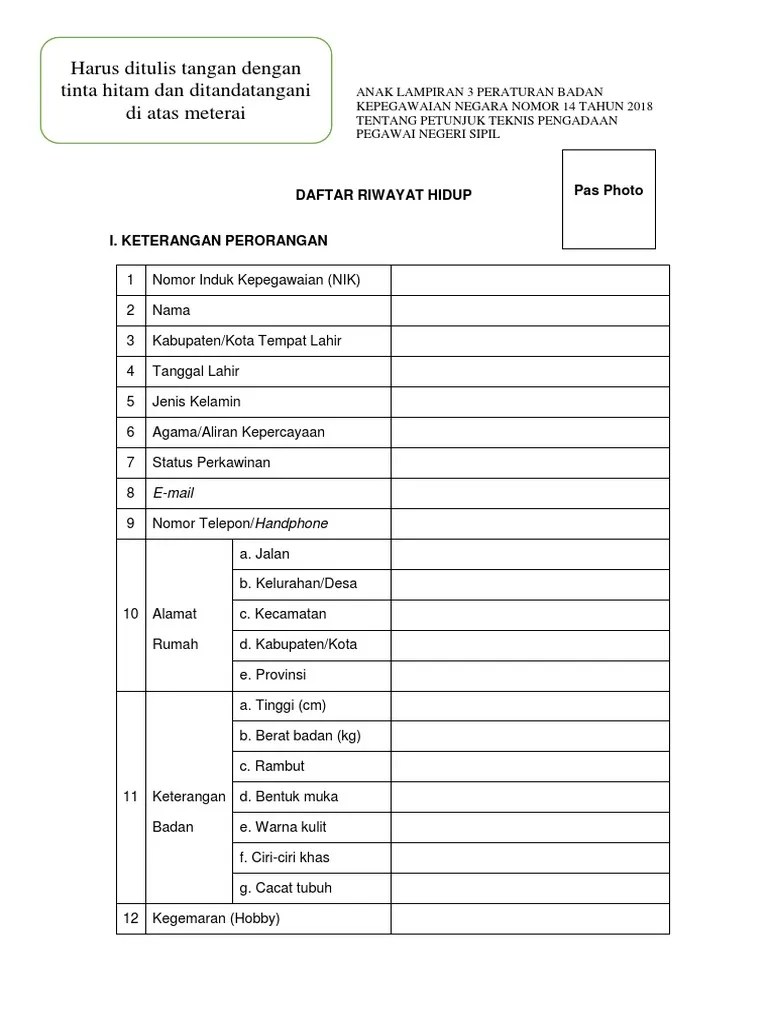 Daftar Riwayat Hidup Nomor 14 Tahun 2018 