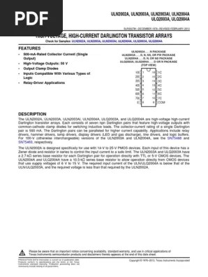 High Voltage High Current Darlington Transistor Arrays