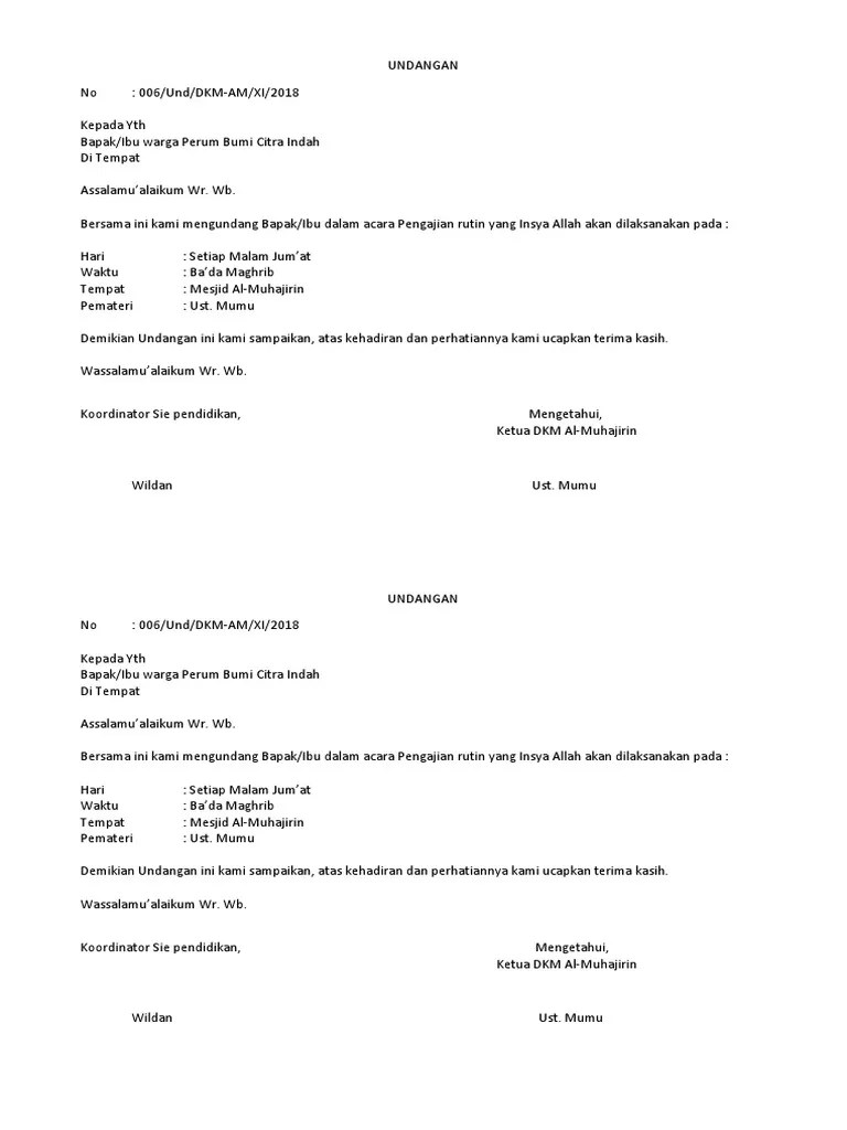 Contoh surat undangan pengajian rutin. Contoh Undangan Pengajian Rutin Pdf