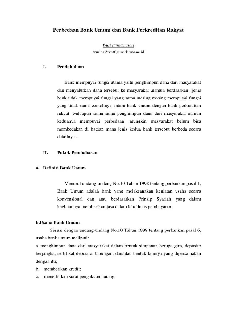 Makalah Perbedaan Bank Umum Dan Bank Perkreditan Rakyat | PDF