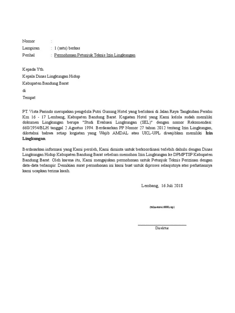 Surat permohonan kerap digunakan untuk keperluan yang sifatnya formal. Surat Permohonan Ke Dinas Lingkungan Hidup Kabupaten ...
