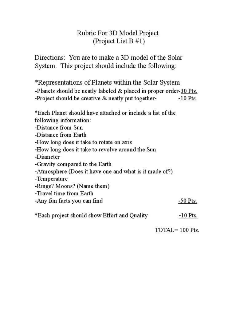 Rubric For 3D Model Project | PDF