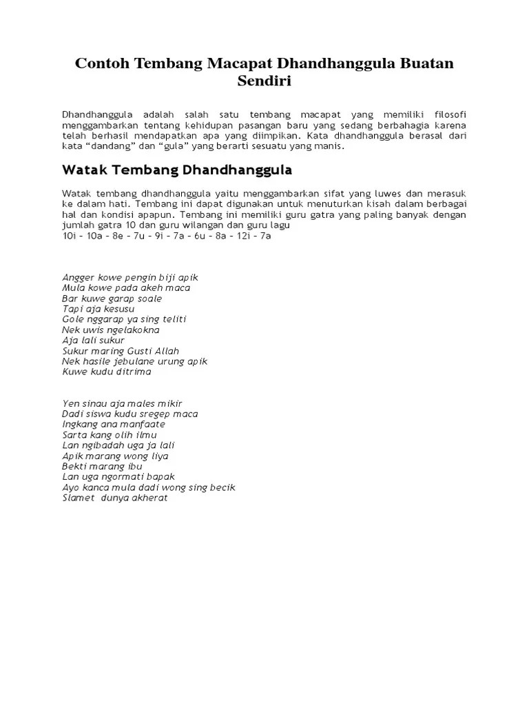 Contoh Tembang Macapat Dhandhanggula Buatan Sendiri | PDF