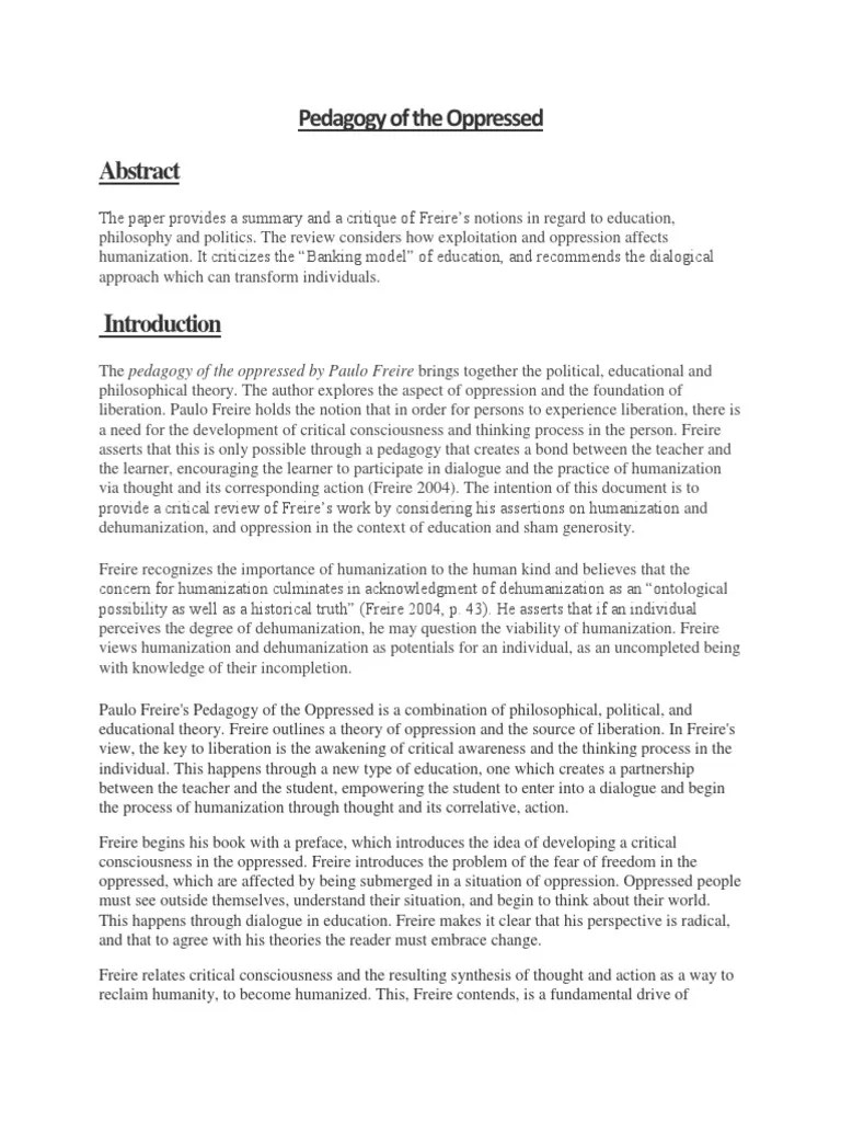 Pedagogy Of The Oppressed | PDF | Pedagogy | Thought