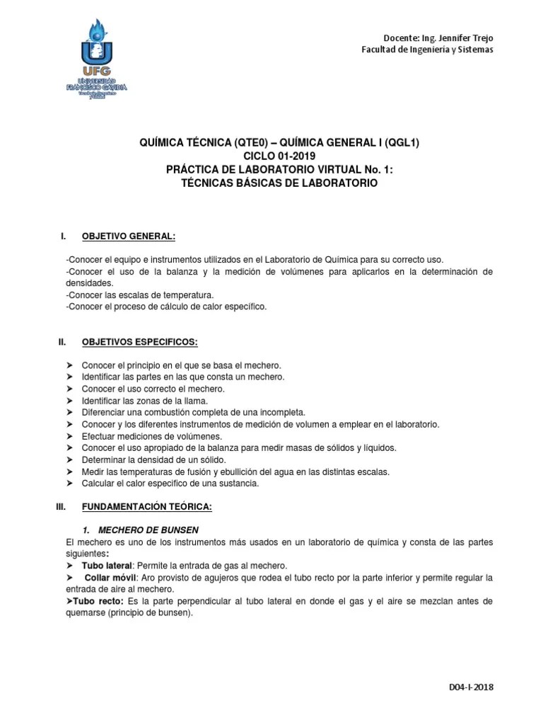 Practica De Laboratorio 1 Qv-n01!01!2019 | PDF | Densidad | Calor