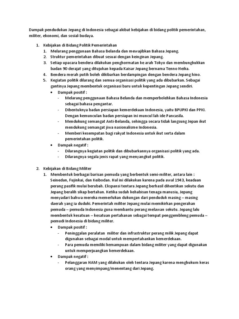 Dampak Pendudukan Jepang Di Indonesia Sebagai Akibat Kebijakan Di ...