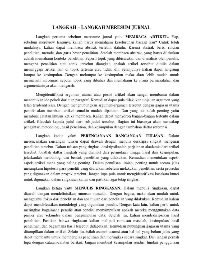 Kita tidak perlu ikutin jurnal untuk mempuat pon sub bab juga karena resume . Cara Meresume Jurnal Pdf