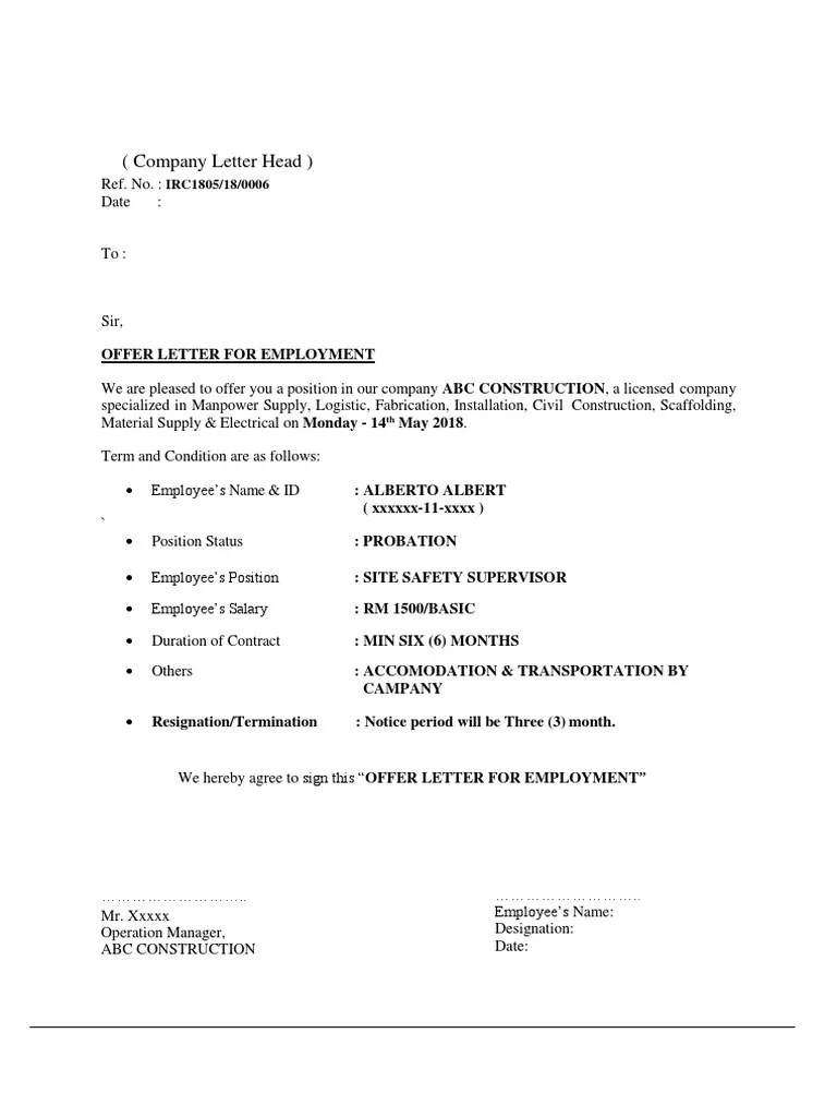 Contoh Surat Offer Letter Bahasa Melayu / Contoh Cover Letter Bahasa Indonesia Yang Baik - Kumpulan Contoh