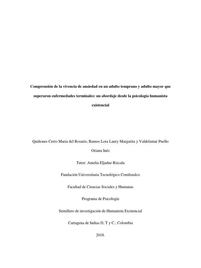 Comprensión De La Vivencia De Ansiedad En Un Adulto Temprano Y Adulto ...