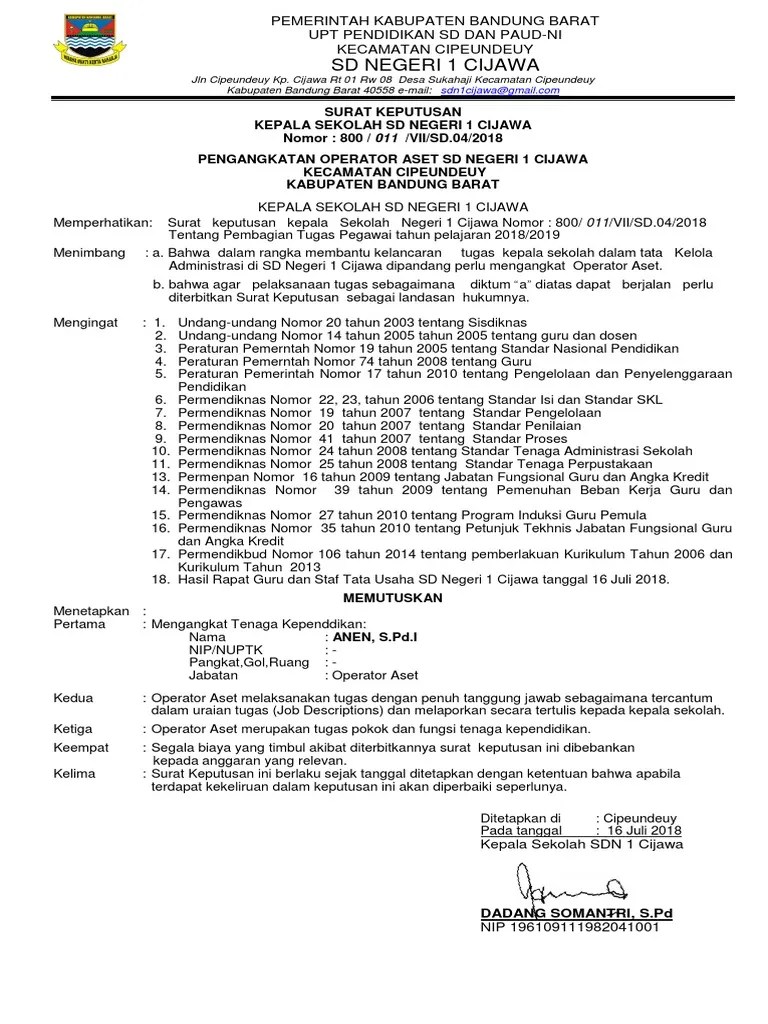 Skp guru sd tahun 2020 7. Sk Operator Aset 2018 Ipan Pdf