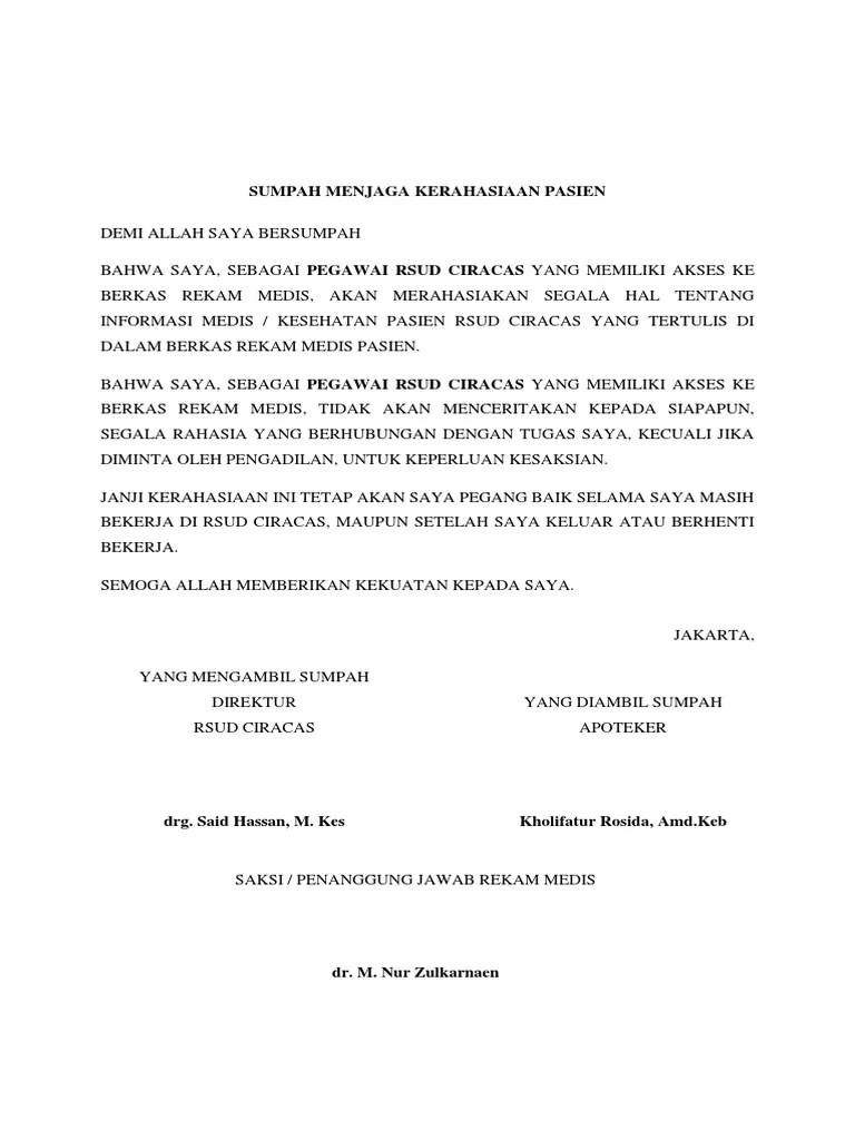 Sumpah Menjaga Kerahasiaan Pasien - Apoteker | PDF