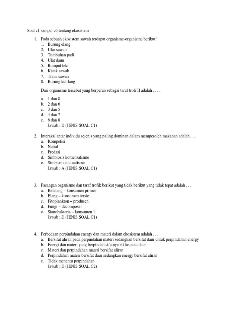Soal biologi dan jawabannya bab ekosistem soal pg+essay (biologi kelas x sma/ma). Soal Ipa Biologi Materi Ekosistem Beinyu Com