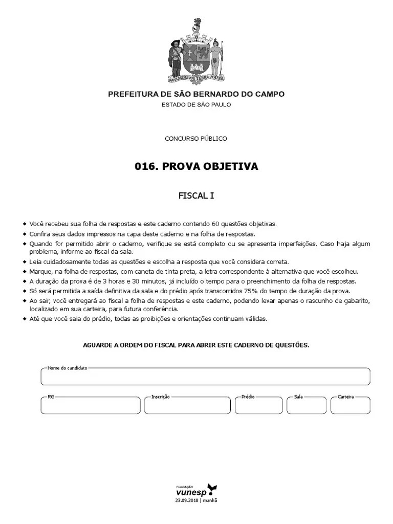 Prova Vunesp Sbc.pdf | Brasil | Os Estados Unidos