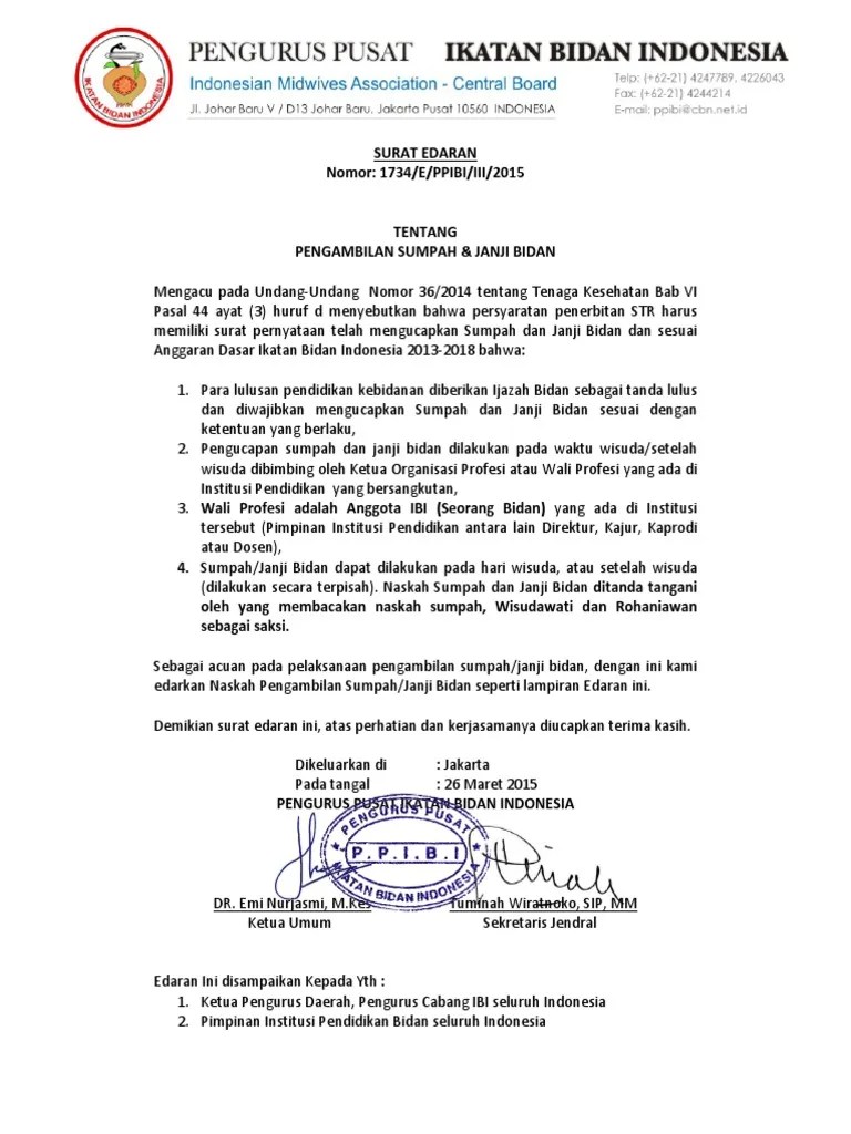 Surat Edaran Tentang Pengambilan Sumpah Dan Janji Bidan | PDF