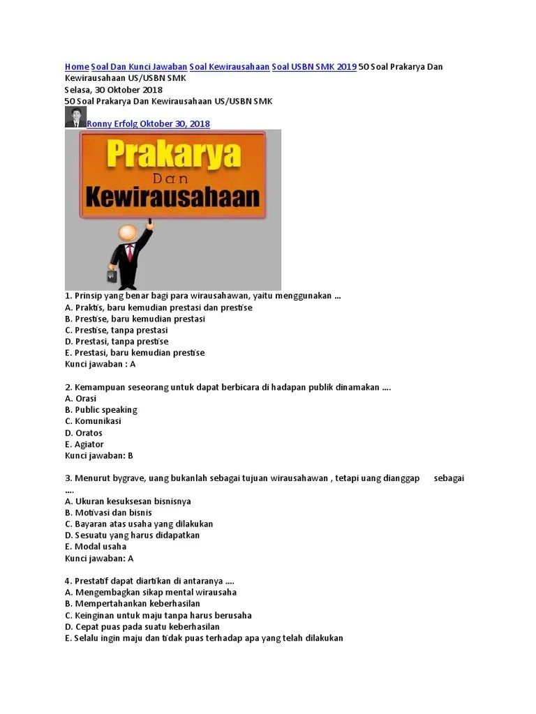  Di Kisi Kisi Usbn Smk Mak Tahun 2019 Pdf Bsnp Teori Dan Praktik Semua Mata Pelajaran Kali ini kami akan membagikan kepada anda tentang Download Soal USBN Kewirausahaan Smk Terbaru GratisBerdasarkan Prosedur Operasional Standar UN tahun 2018 bahwasanya USBN Tahun 20172018 akan dilaksanakan untuk semua mata pelajaran penggarapan soal oleh MGMP Kabupaten Kota dilaksanakan sekitar tanggal 20 Februari 2018 sedangkan pelaksanaan USBN direncanakan tanggal 19-29.