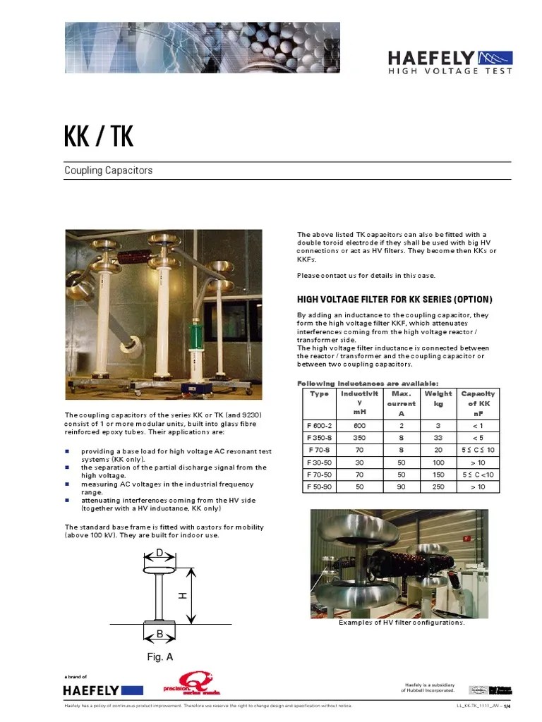 Haefely Kk Tk Coupling Capacitor High Voltage Capacitor