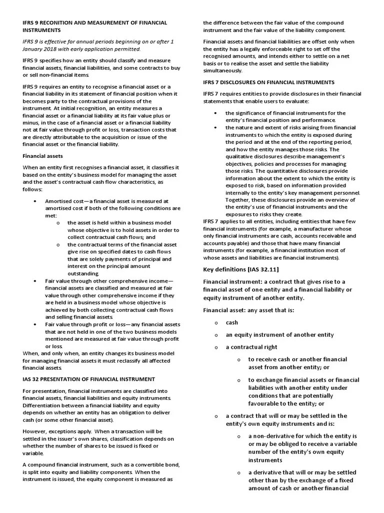 IFRS 9 RECOGNITION AND MEASUREMENT OF FINANCIAL INSTRUMENTS | PDF ...
