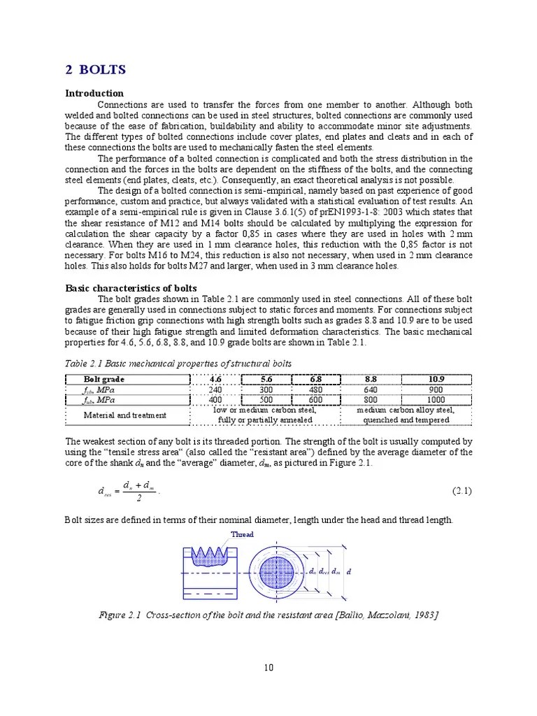 2 Bolts: Table 2.1 Basic Mechanical Properties Of Structural Bolts | PDF | Screw | Strength Of ...