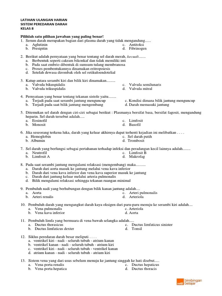 Soal sirkulasi darah kelas 8 smp. Soal Tentang Peredaran Darah Kelas 8 Beinyu Com