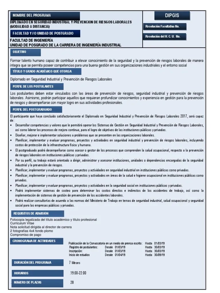 Diplomado En Seguridad Industrial Y Prevencion De Riesgos Laborales Modalidad A Distancia PDF ...